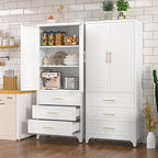 Kitchen Pantry Cabinet, 75" Tall Pantry Cabinet with Three Drawers, Freestanding Food Cupboard with Doors and Shelves, Metal Storage Cabinets for Dining, Living Room, White, Assembly Required