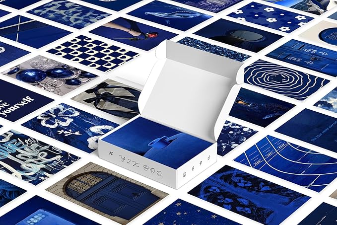 Y2K BOO Dark Navy Aesthetic Wall Collage Kit - 100 Trendy Deep Blue Photos for Minimalist Room Decor, 4"x6" Modern Art Prints for Teen Bedroom, College Dorm & Apartment Wall Aesthetic