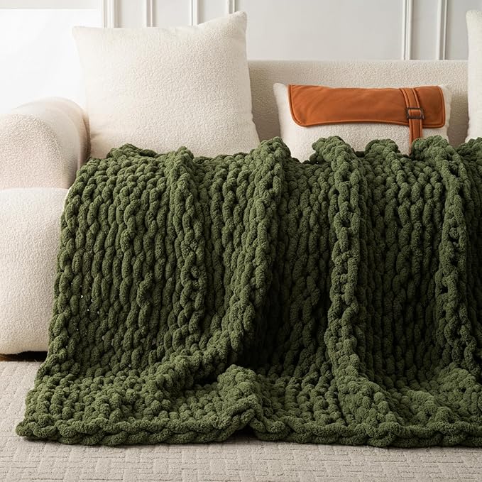 Ultra Soft Chunky Knit Blanket Throw -50x60 Hand Knitted Warm Chenille Throw Blanket, Home Decor Soft Thick Yarn Cable Knit Blanket Breathable Fleece Banket Christmas for Couch Bed Sofa Best GIF