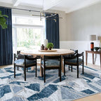 Modern Abstract Blue 8X10 Area Rug for Living Room Bedroom Washable, with Non-Slip Rubber Backing Print Faux Wool Thin, Throw Large Carpet for Kids Playroom Dining Room Pet & Child Friendly