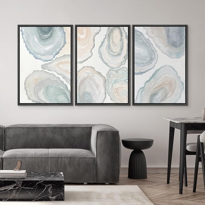 SIGNWIN Framed Canvas Print Wall Art Abstract Geode Soft Pastel Agate Slice Photography Modern Art Minimalist Black and White for Living Room, Bedroom, Office - 16"x24"x3 Black