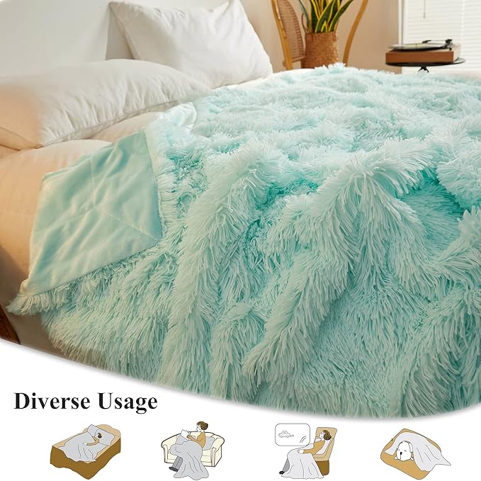 XeGe Luxury Faux Fur Throw Blanket, Aqua Soft 50x60 Fluffy Blanket Throw, Shaggy Plush Decorative Couch Blanket, Cute Furry Throw Holidy Fuzzy Lap Blanket for Kids Women Men Teen Girls Aqua Green
