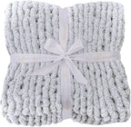 Bigacogo Chunky Knit Throw Blanket for Couch, 60x80 inches, 100% Hand Knitted with Thick Jumbo Chenille Yarn, Cozy Soft Large Rope Knot Cable Crochet Blankets for Sofa Bed Living Room, Light Grey