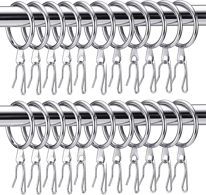 Hotop 60 Pieces 1.26 Inch Metal Drapery Curtain Rings Curtain Hanging Rings and 60 Pieces Metal Drapery Pin Hooks for Drapes Window Door Shower (Silver)