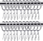Hotop 60 Pieces 1.26 Inch Metal Drapery Curtain Rings Curtain Hanging Rings and 60 Pieces Metal Drapery Pin Hooks for Drapes Window Door Shower (Silver)