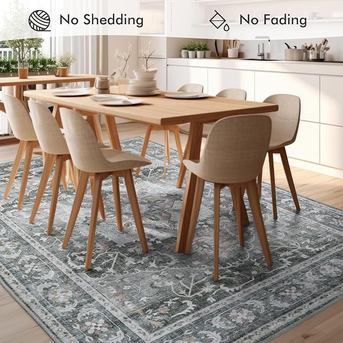 Grey Large 9x12 Area Rugs for Living Room Rug Bedroom Rug-Carpet Washable Neutral Vintage Dining Room Rugs for Under Table Soft Comfortable Non Slip