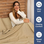 Queen Sheets Set 6 Piece - Includes 4 Pillowcases - Bed Sheets Queen Size - Soft Hotel Luxury Bedding - Cooling, Comfy & Breathable - 1 Flat & 1 Fitted & 4 Pillowcases w/ Deep Pockets - Heathered Tan