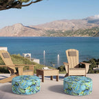 Inflatable Ottoman Stool D21 xH9 for Outdoor/Indoor Use, Water Repellent Patio Foot Rest with Portable Handle,Round Pouf Ottoman Suitable for Garden,Deck and Camping - Paisley Lapis Green