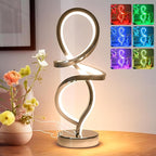 Mayful Modern RGB Table Lamp with LED Spiral Design, Silver Bedside Lamp & Nightstand Lamp, Touch Dimmable with 7 Colors & 10 Modes for Bedroom, Living Room, Home Office, 15W