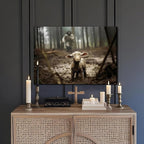 Framed Jesus Christ Wall Art Canvas Jesus and Lamb of God Christian Painting Prints Biblical Wall Decor Religious Room Decor for Church Prayer Room Christian Schools Hospitals 12" x 16"