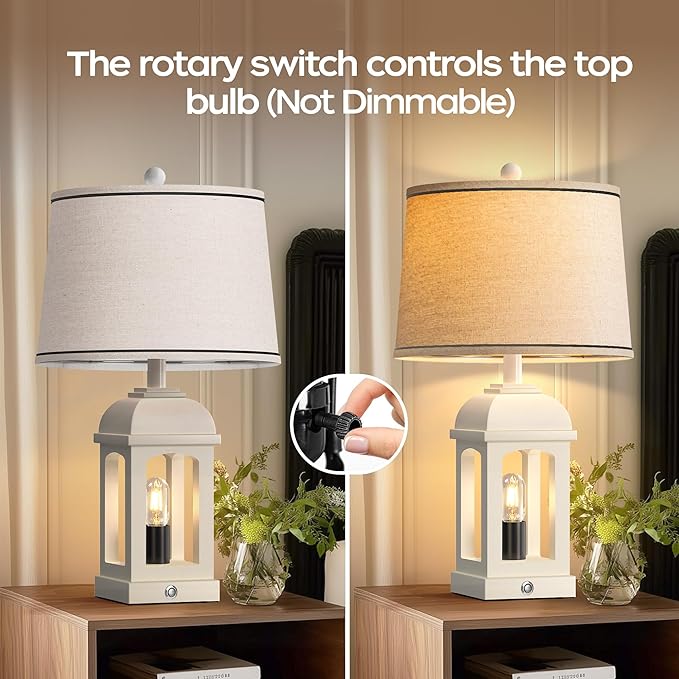 QiMH Table Lamp for Living Room, Farmhouse Lamps with USB A+C and Nightlight, 26" Rustic Bedside Lamps with 3-Way Dimmable Touch Control, Nightstand Lamp for Bedroom, White, 1 Pack