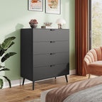 WLIVE 4 Drawer Dresser for Bedroom, Black Tall Dresser, Modern Wood Dressers with Sturdy Metal Handle, Small Chest of Drawers for Living Room, Hallway