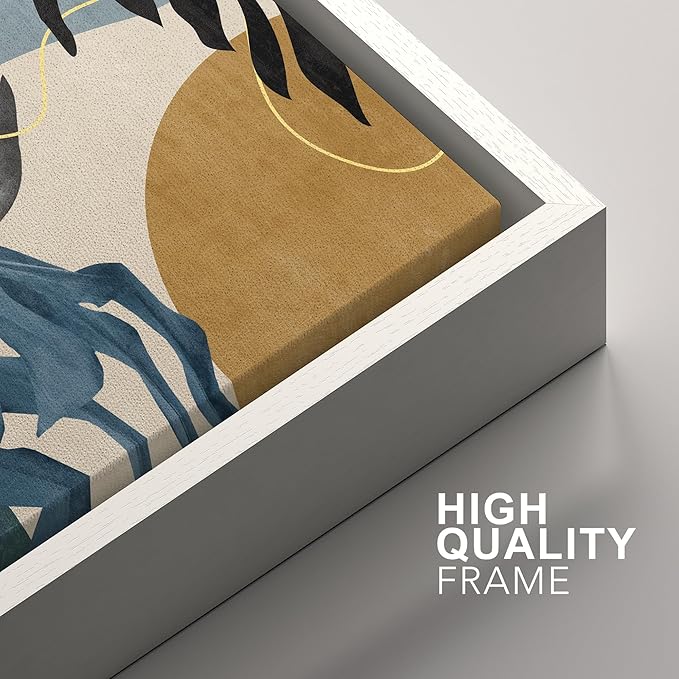 SIGNFORD Framed Canvas Print Wall Art Set Jungle Tropical Monstera Palm Leaf Abstract Shapes Illustration Modern Art Decorative Nordic Nature for Living Room, Bedroom, Office - 24"x36"x2 White