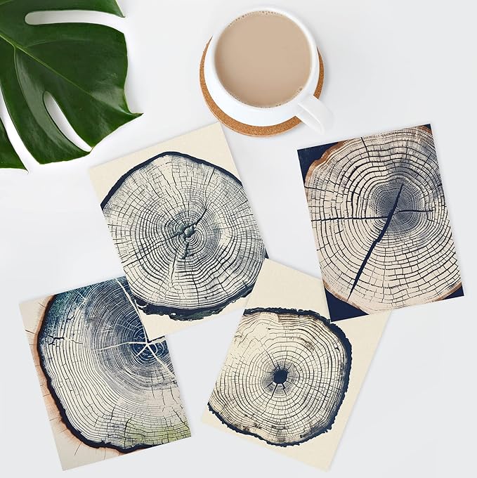 SIGNWIN Adhesive Canvas Poster Blue & White Overexposed Wood Tree Ring Nature Wilderness Minimalism Digital Art Modern Art Decorative Zen Relax/Calm Multicolor for Bedroom - 11"x14"x4