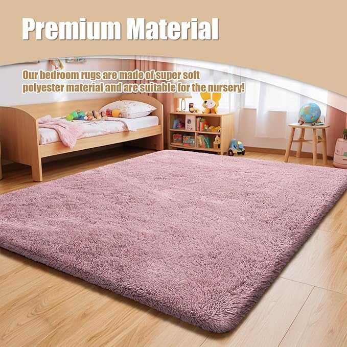 8x10 Fluffy Area Rugs for Living Room,Shag Area Rug for Bedroom,Blush Soft Fuzzy Rug Non-Shedding Indoor Plush Carpet for Kids Bedroom Nursery Home Decor