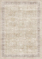 DCX Machine Washable Brown and Beige Area Rug 5x7, Non Slip Stain Resistant Vintage Rug for Living Room Diningroom Bedroom Nursery, Soft Low Pile Large Carpet