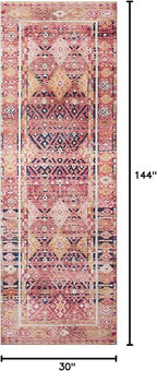 Loloi Layla Collection LAY-15 Magenta/Multi 2'-6" x 12'-0" .13" Thick Runner Rug, Soft, Durable, Vintage Inspired, Distressed, Low Pile, Non-Shedding, Easy Clean, Printed, Living Room Rug