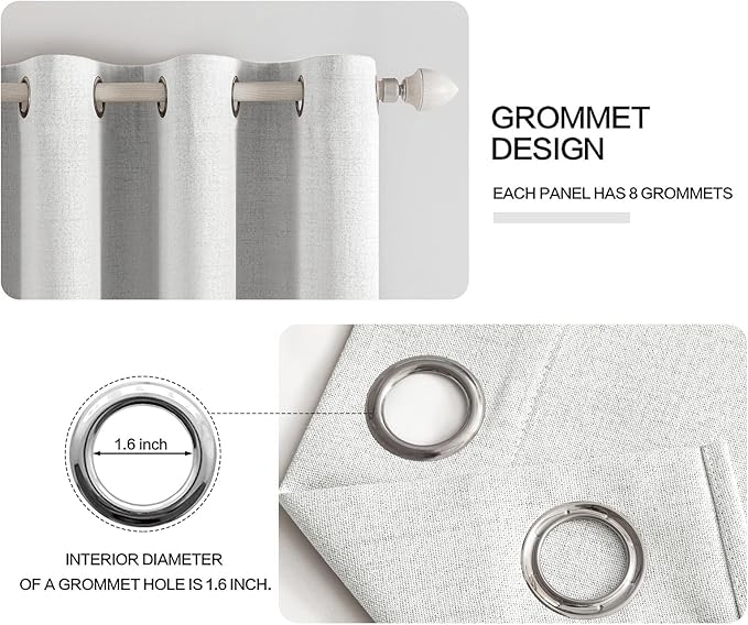 MIULEE 100% Blackout Linen Textured Curtains for Bedroom Solid Thermal Insulated Heathered White Grommet Room Darkening Curtains & Drapes Luxury Decor for Living Room Nursery 52 x 84 Inch (2 Panels)