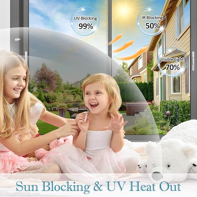 Window Film Transparent Heat Control UV Blocking, 70% VLT Window Tint for Shopfront Glass with Installation Tools, PET Material, Ideal for Stores, Glass Doors and Display Windows, 27.6Inch×78.7Inch