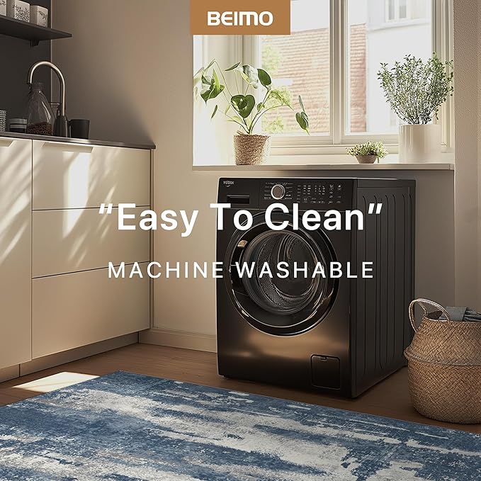 Area Rugs 5x7 for Living Room Bedroom Machine Washable Modern Abstract Soft Large Blue Rugs with Non Slip Backing, Floor Carpet for Dining Room