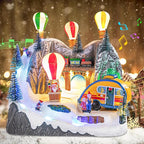 VCUTEKA Christmas Village, Hot Air Balloon Snow Mountain with Rotating Santa Claus Lighted Musical Village Perfect Addition to Your Christmas Indoor Decorations or Holiday Displays