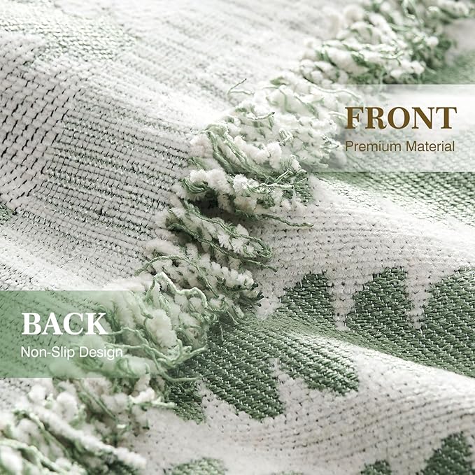 Couch Cover Boho for Dogs Washable Green Couch Covers for 2 Cushion Couch, Chenille Sectional Couch Covers L Shape Sofa Cover, Furniture Protector for Kids, Pets, Green 91" X150"