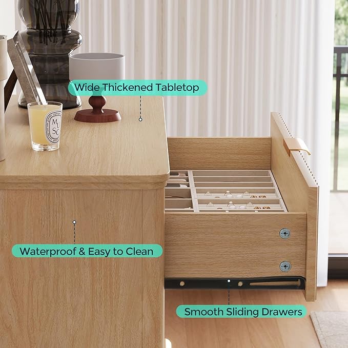 LINSY HOME Fluted Dresser for Bedroom with 5 Drawers, 46" Tall Mid Century Modern Dressers, Wide Boho Chest of Drawers, Large Wood Accent Storage Cabinet for Living Room, Curved Profile Design, Oak