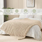 Esterra Chunky Knit Blanket Throw 50"x60", 100% Hand Knitted Chenille Throw Blanket, Cozy Soft Thick Cable Knit Throw Large Rope Knot Crochet Throw Blanket for Sofa Couch Bed, Sandshell/Oatmeal