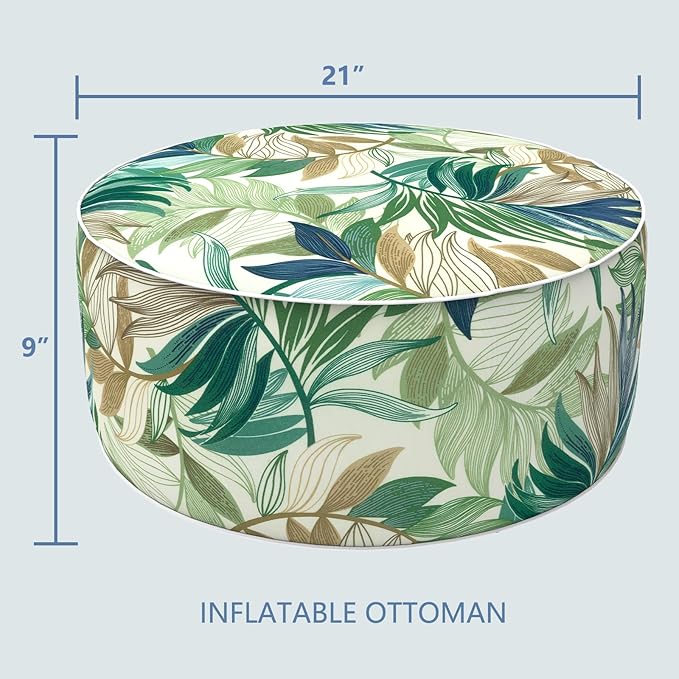 LVTXIII Inflatable Stool Ottoman Footrest with Handle, Decorative Fade-Resistant Foot Stool, Indoor or Outdoor Pouf for Home Garden and Camping Use, D21 x W 21 x H9, Lush Leaf Green