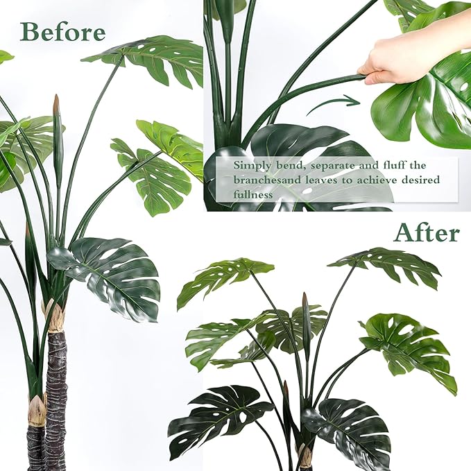 59in Artificial Monstera Deliciosa Trees with Pot, 4.9 Feet Fake Trees for Indoor Outdoor Home, Office Decor