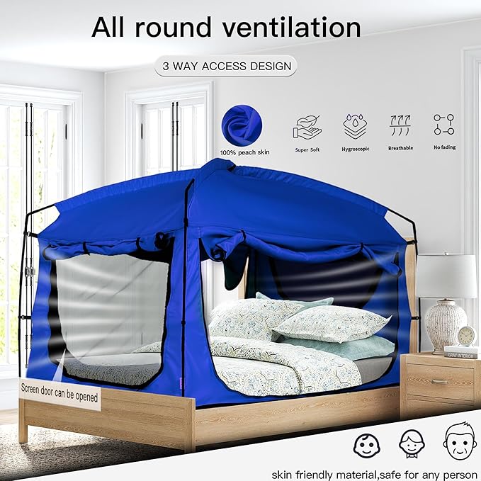 Bed Tent,Portable Privacy Sleeping Bed Canopy,Blackout 90% Drapes for Kids and Adult,Indoor Space Tent with Breathable Large Mesh Windows