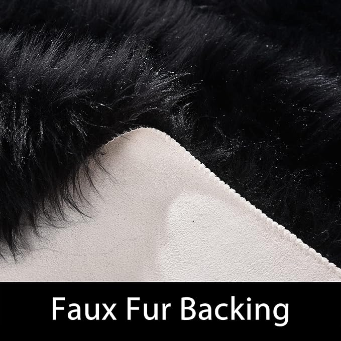 Latepis 2x8 Runner Black Faux Sheepskin Fur Rug Washable Shag Fluffy Rugs for Bedroom for Home Decor Rectangle