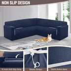 HDCAXKJ Sectional Couch Cover L Shape Stretch Sofa Covers Washable Jacquard Corner Couch Slipcover Non Slip Sectional Slip Cover U Shaped Furniture Protector for Pets Dogs (Navy Blue, Medium)