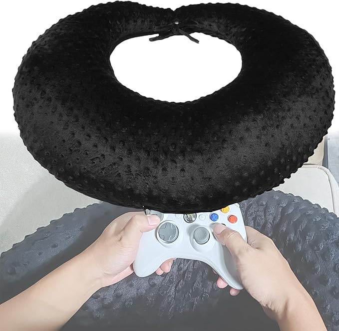 Professional Gaming Pillow for Lap; Arm Rest Pillow Gaming Lap Pillow with Crochet Support - Eliminate Pain in Gaming (Black)