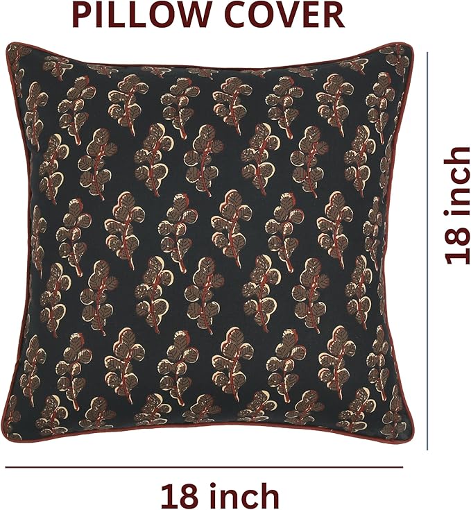 Ridhi Hand Block Print 18x18 Black Decorative Outdoor Couch Throw Canvas Pillow Cover Set of 2 Washable Modern Vintage Boho Chic Spring Home Decor GIFS Cover