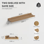 23.6 Inches Long Floating Shelves Wall Mounted, 2 Set Modern Wall Shelf for Bedroom, Nursery Book Shelf with Lip, Picture Ledge Shelf for Wall Decor Living Room Bathroom Kitchen- Oak