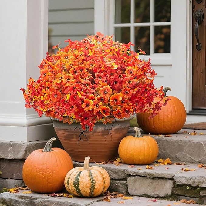 20 Bundles UV Resistant Artificial Fall Flowers Outdoor - Fake Autumn Plants for Thanksgiving Porch, Pumpkin Decor | All-Weather Faux Eucalyptus & Daisy (Fall Mix)