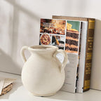 LUKA Antique Ceramic Vase with 2 Handle,6.7 inches Rustic Vase Minimalist Decor, Decorative Vases for Home Decor, Table, Living Room, Shelf, Christmas Decoration(Small,White)
