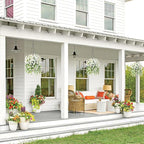 Ivydale 2 PCS Artificial Hanging Flowers Fake Plants Outdoor,Silk Morning Glory Faux Flowers with Eucalyptus Leaves,UV Resistant Realistic Mums Hanging Petunias Plants for Home Garden Decor (Beige)