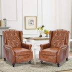 Wingback Recliner Chair with Massage and Heat Tufted PU Leather Push Back Recliner Chair for Living Room Vintage Wingback Chair with Remote Control, Padded Cushion, Backrest, Wooden Legs