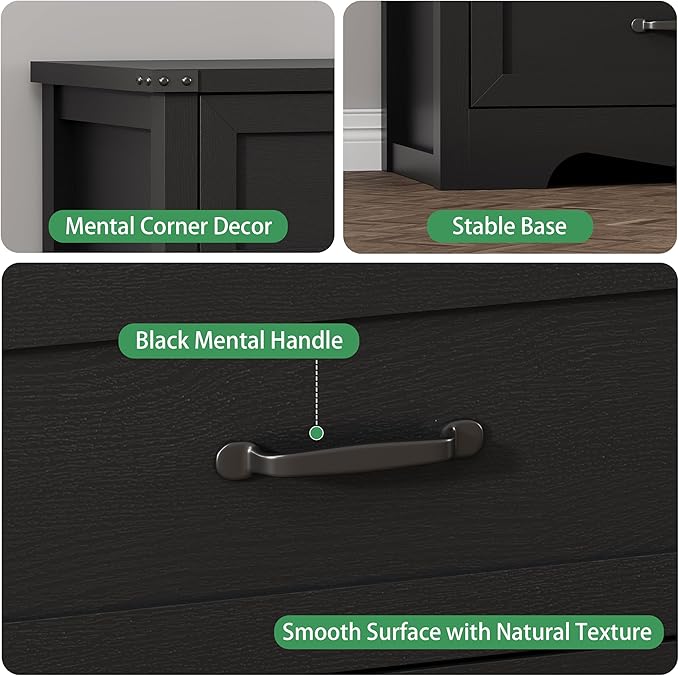 Dresser for Bedroom with 7 Drawers, 48" Wide Modern Chest of Drawers with Deep Drawers & Mental Handle, Wood Dresser TV Stand, Wooden Closet Storage Organizer for Living Room, Hallway, Entryway, Black