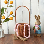 OMISHE 59in Wood Bead Garland with Tassels, Decorative Beads Decor, Farmhouse Wooden Beads Garland for Wall Hanging Home Festival Decor, Pink