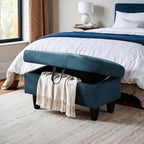 Ottoman Rectangular Storage Ottoman Bench, Flannel Footrest Stool Footstool with Lid for Living Room, Bedroom, Entryway, Lake Blue, 28.5"x19"x17.5"