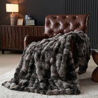 Lotus Karen Faux Fur Throw Blanket Tie-Dye Dark Gray - Big Bubble Rabbit Fluff Blanket for Couch, Small Fluffy Fuzzy Cozy Blanket, Thick Furry Plush Shaggy Blankets, 50x60 Inches