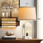 QiMH Table Lamp for Living Room, Farmhouse Lamps with USB A+C and Nightlight, 26" Rustic Bedside Lamps with 3-Way Dimmable Touch Control, Nightstand Lamp for Bedroom, White, 1 Pack