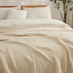 EMME Cotton Muslin Blanket Twin XL - 66"x90" Lightweight Breathable Layering Blanket Bedspread Coverlet All Season Gauze, Light Tan