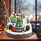 taman Christmas Village Houses Collectible Buildings - Moving Train Around The Christmas Tree,Warm Light Musical Ornaments for Holiday Decorations
