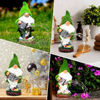 Flocked Solar Garden Gnomes Outdoor Statues-11.8‘’Outdoor Garden Decor-LED Outdoor Decor Light-Unique Housewarming Gifts Yard Art Sculptures for Patio Lawn Ornaments
