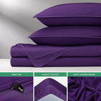 Queen Sheets by Pure Bamboo, Genuine 100% Organic Viscose Derived from Bamboo Bed Sheet Set, Luxuriously Soft & Cooling, Double Stitching, Lifetime Quality Promise (Queen, Purple)