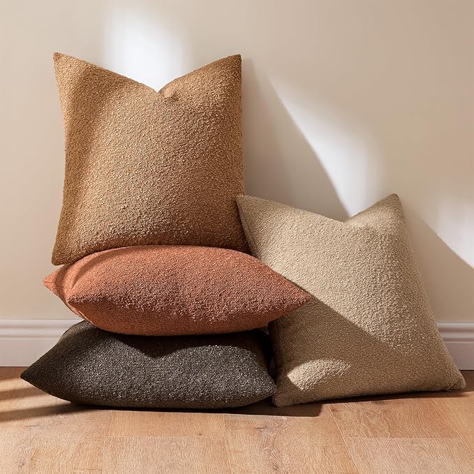 MIULEE Pack of 4 Decorative Textured Boucle Throw Pillow Covers 18x18 Inch Rustic Accent Solid Pillow Cases Soft Couch Cushion Covers for Modern Farmhouse Boho Chair Sofa Bed Livingroom Home Decor
